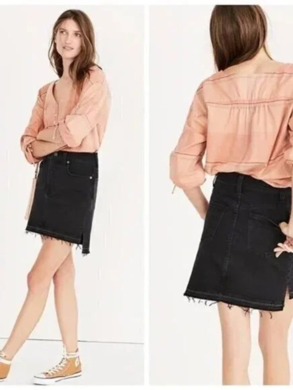 Madewell Step Hem Jean Skirt Black Distressed Denim Preppy Mini Size 16 or 30